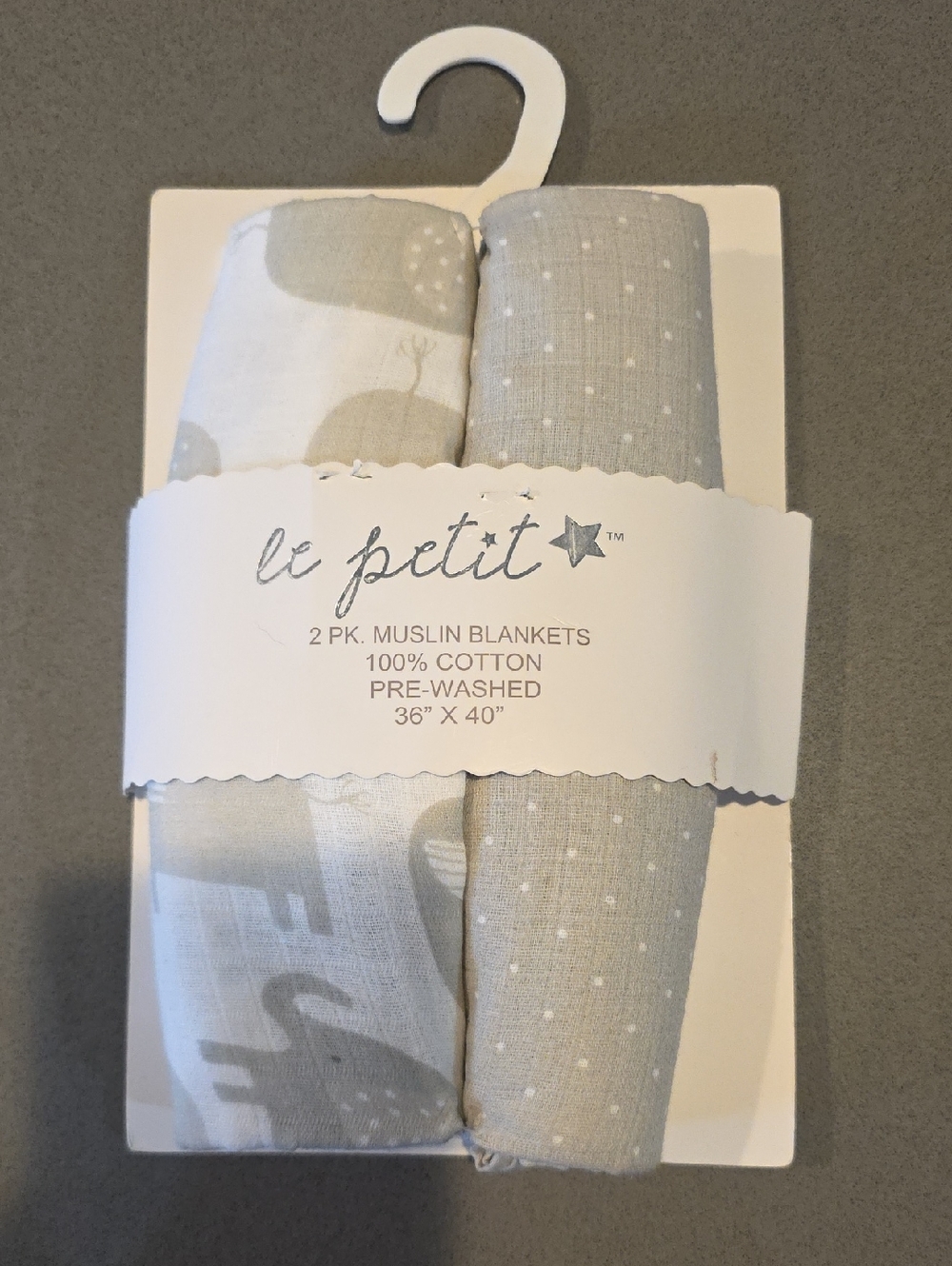 le petit 2-Pack Gray Muslin Baby Blankets